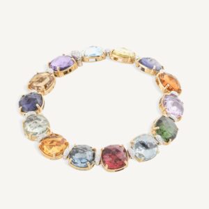 18K Yellow Gold Gemstone Bracelet with Diamonds, 7.75"