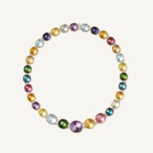 18K Yellow Gold Gemstone Necklace with Diamonds, 17.75"
