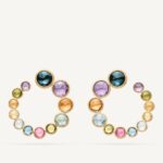 18K Yellow Gold Gemstone Wrap Hoops, 1.5"
