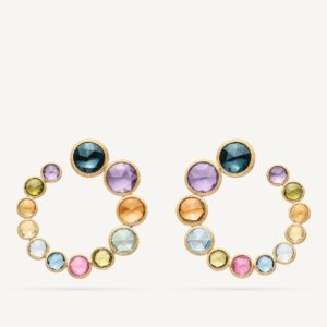 18K Yellow Gold Gemstone Wrap Hoops, 1.5"