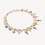18K Yellow Gold Gemstone Statement Necklace, 17"