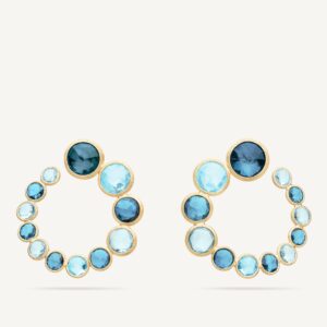 18K Yellow Gold Blue Topaz Wrap Hoops, 1.5"