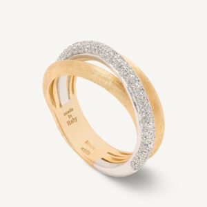 18K Yellow Gold Three Row Ring with Diamonds