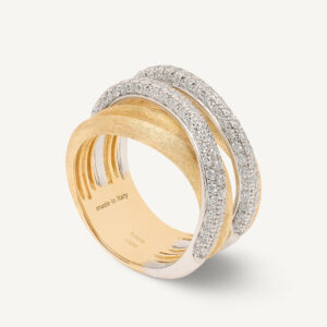 18K Yellow Gold Five Row Ring with Diamonds