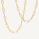 18K Yellow Gold Oval Link Necklace with Diamonds, 36"