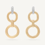 18K Yellow Gold Link Earrings with Diamonds, 1"