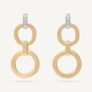 18K Yellow Gold Link Earrings with Diamonds, 1"