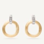 18K Yellow Gold Link Earrings with Diamonds, 0.6"