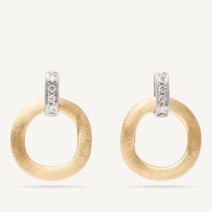 18K Yellow Gold Link Earrings with Diamonds, 0.6"