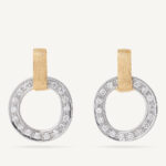 18K Yellow Gold Link Earrings with Diamonds, 0.66"