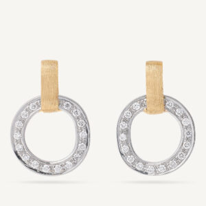 18K Yellow Gold Link Earrings with Diamonds, 0.66"