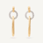 18K Yellow Gold Link Earrings with Diamonds, 1.5"