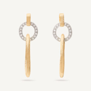 18K Yellow Gold Link Earrings with Diamonds, 1.5"