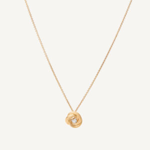 18K Yellow Gold Floral Pendant Necklace with Diamond Station, 16.5"