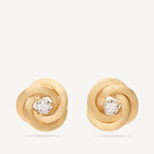 18K Yellow Gold Floral Studs with Diamonds, 0.5"
