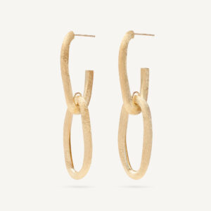 18K Yellow Gold Link Earrings, 1.8"