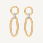 18K Yellow Gold Link Earrings with Diamonds, 1.47"