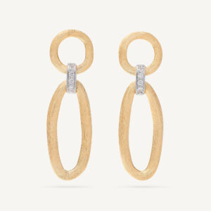 18K Yellow Gold Link Earrings with Diamonds, 1.47"