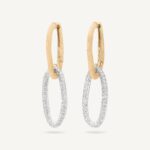 18K Yellow Gold Diamond Link Earrings, 1.8"