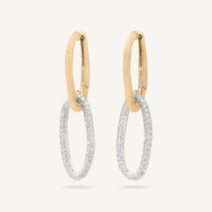 18K Yellow Gold Diamond Link Earrings, 1.8"