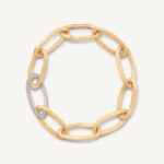18K Yellow Gold Oval Link Bracelet with Diamonds, 7.75"