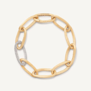 18K Yellow Gold Oval Link Bracelet with Diamonds, 7.75"