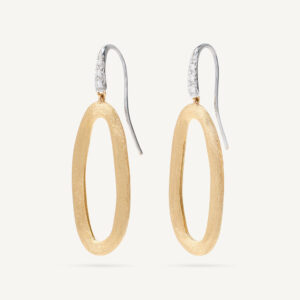 18K Yellow Gold Link Earrings with Diamonds, 1.41"