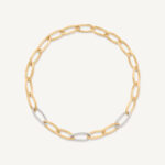 18K Yellow Gold Oval Link Necklace with Diamonds, 17.75"