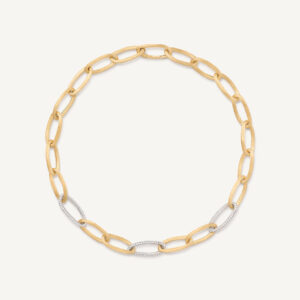 18K Yellow Gold Oval Link Necklace with Diamonds, 17.75"