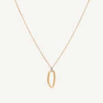 18K Yellow Gold Oval Pendant Necklace with Diamonds, 16.5"-18"
