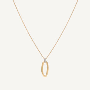 18K Yellow Gold Oval Pendant Necklace with Diamonds, 16.5"-18"