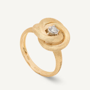 18K Yellow Gold Floral Ring with Diamond Station