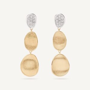 18K Yellow Gold Petal Earrings with Diamonds. 1.7"