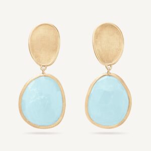 18K Yellow Gold Aquamarine Earrings, 1.25"