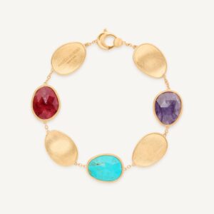 18K Yellow Gold Gemstone and Petal Bracelet, 7.25"