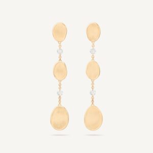 18K Yellow Gold Petal and Diamond Earrings, 2.2"