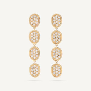 18K Yellow Gold Diamond Petal Earrings, 2.1"