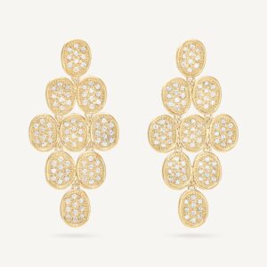 18K Yellow Gold Diamond Petal Earrings, 2.3"