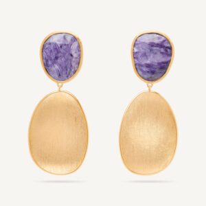 18K Yellow Gold Charoite Earrings, 1.8"