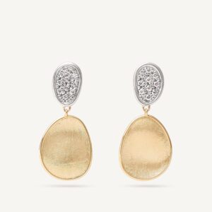 18K Yellow Gold Petal Earrings with Diamonds. 1.1"