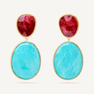 18K Yellow Turquoise and Thulite Earrings, 1.8"