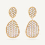 18K Yellow Gold Diamond Petal Earrings, 1.6"