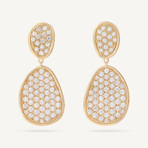 18K Yellow Gold Diamond Petal Earrings, 1.6"
