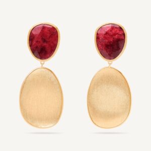 18K Yellow Gold Thulite Earrings, 1.8"