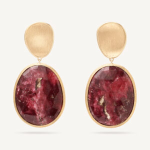 18K Yellow Gold Thulite Earrings, 1.7"