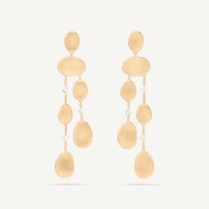 18K Yellow Gold Petal and Diamond Earrings, 2.8"