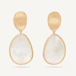 18K Yellow Gold Mother of Pearl Earrings, 1.5"