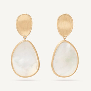 18K Yellow Gold Mother of Pearl Earrings, 1.5"