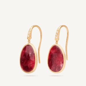 18K Yellow Gold Thulite Earrings with Diamonds, 1"