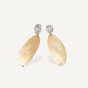 18K Yellow Gold Petal Earrings with Diamonds, 3.25"